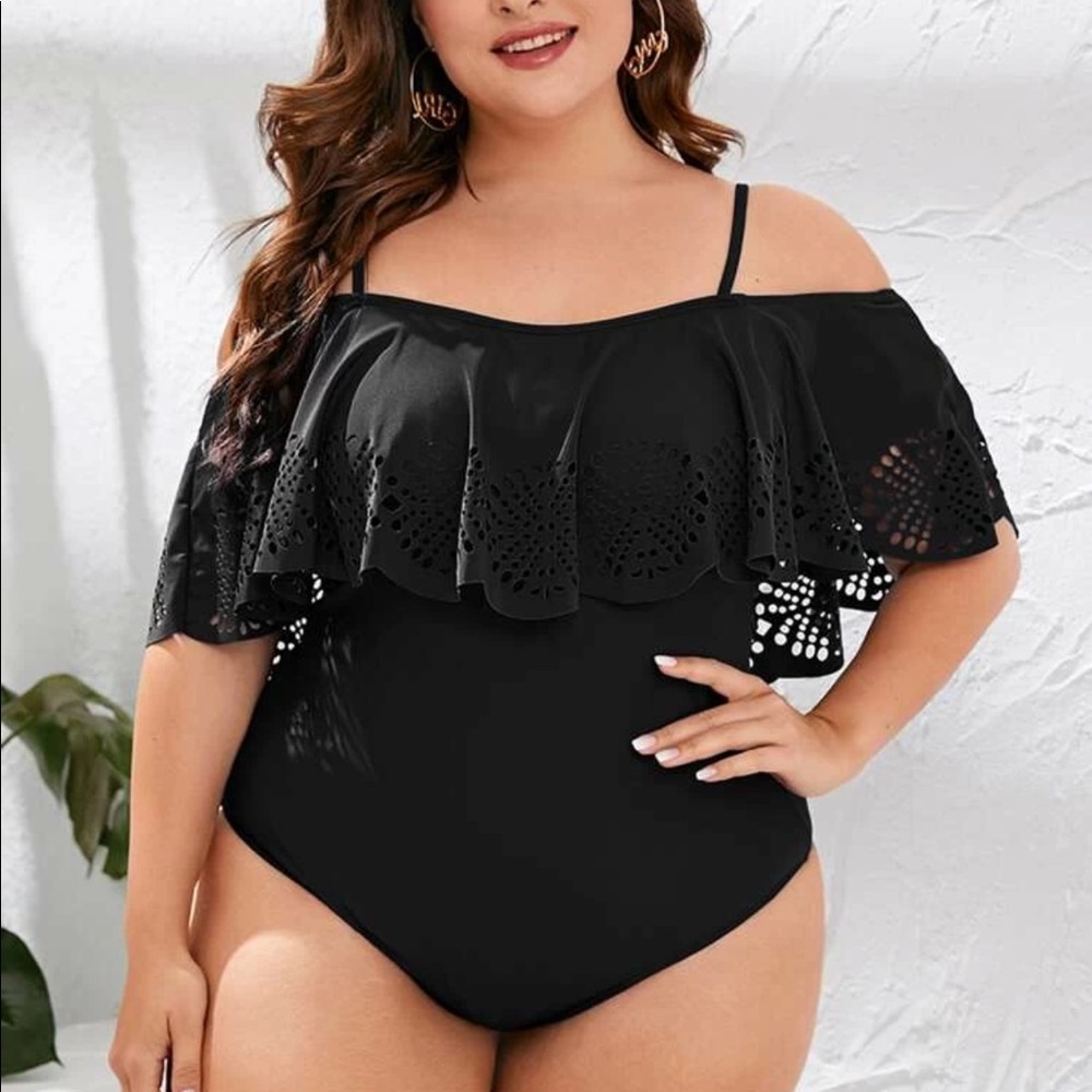 Brand new off shoulder black one piece swim suit.